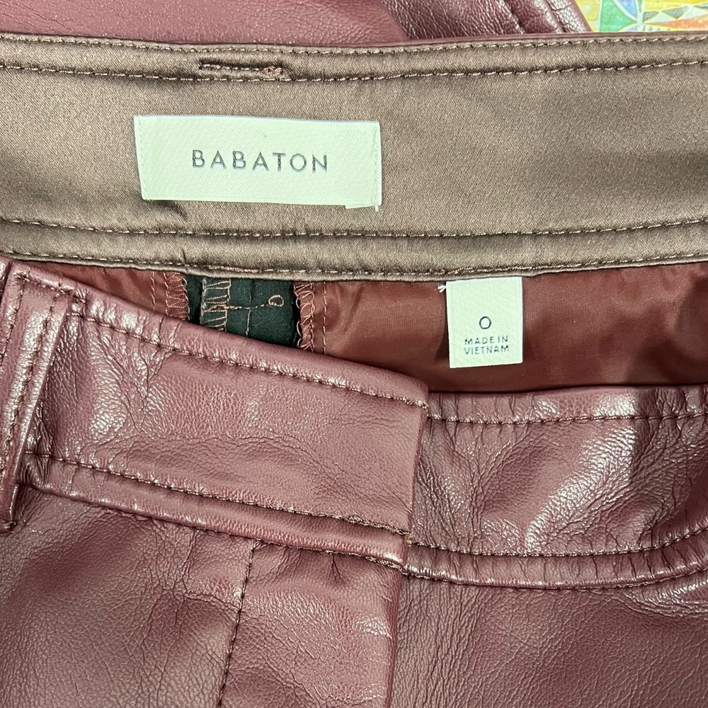 Aritzia Babaton Command Crop Vegan Leather Pants Sz 0 Wine Color - Picture 10 of 10